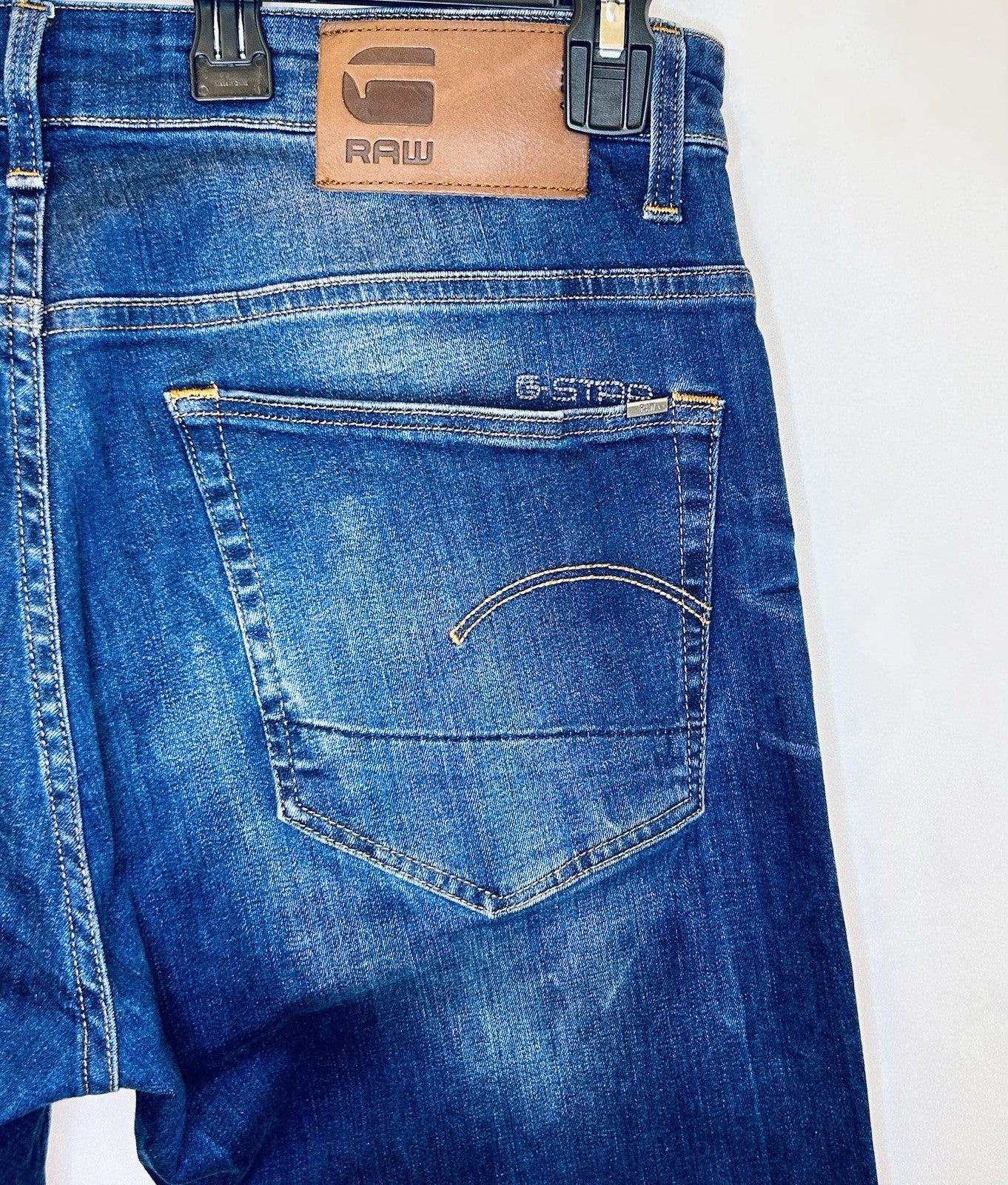 G-Star Raw Jeans Men’s 34x30 Blue Denim Slim 3301 Straight Tapered