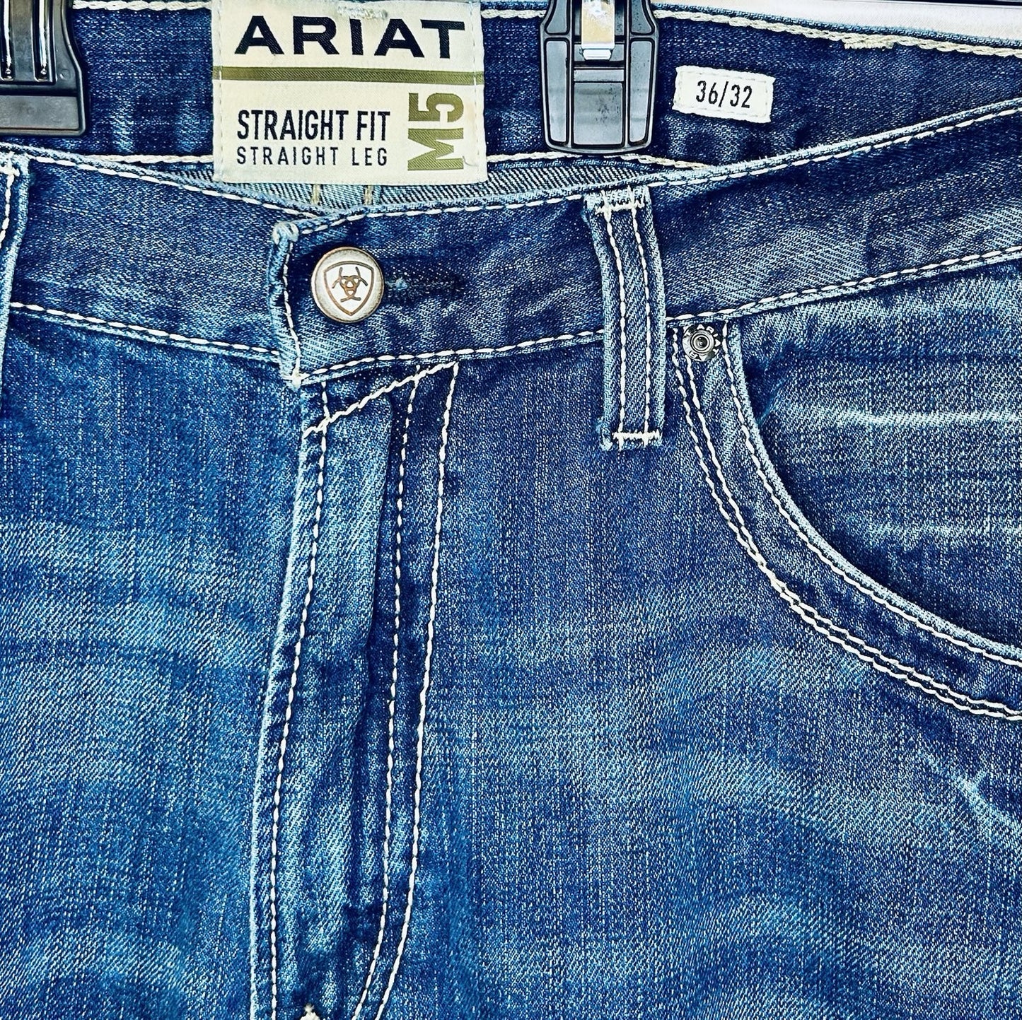 Ariat M5 Slim Straight Leg Blue Jeans Denim Mens Size 36x32