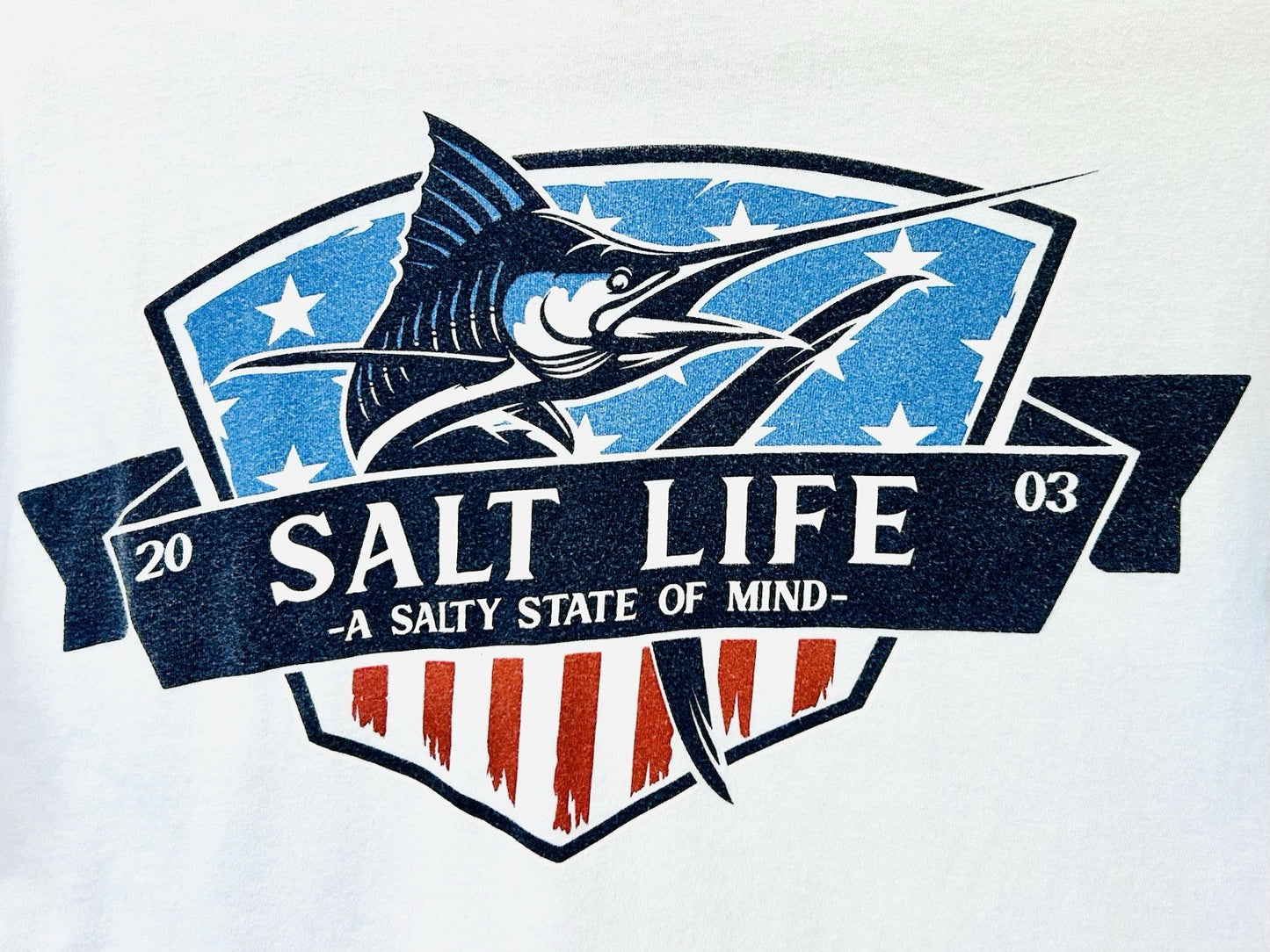 Salt Life Men's Marlin State of Mind Short Sleeve Tee- Blue Stone - Size Medium