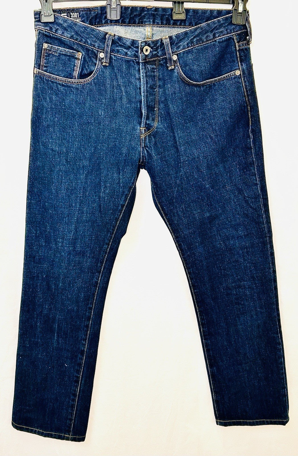 G-Star Raw Jeans Men’s 34x30 Blue Denim Slim 3301 Straight (Tag Reads 34/32)