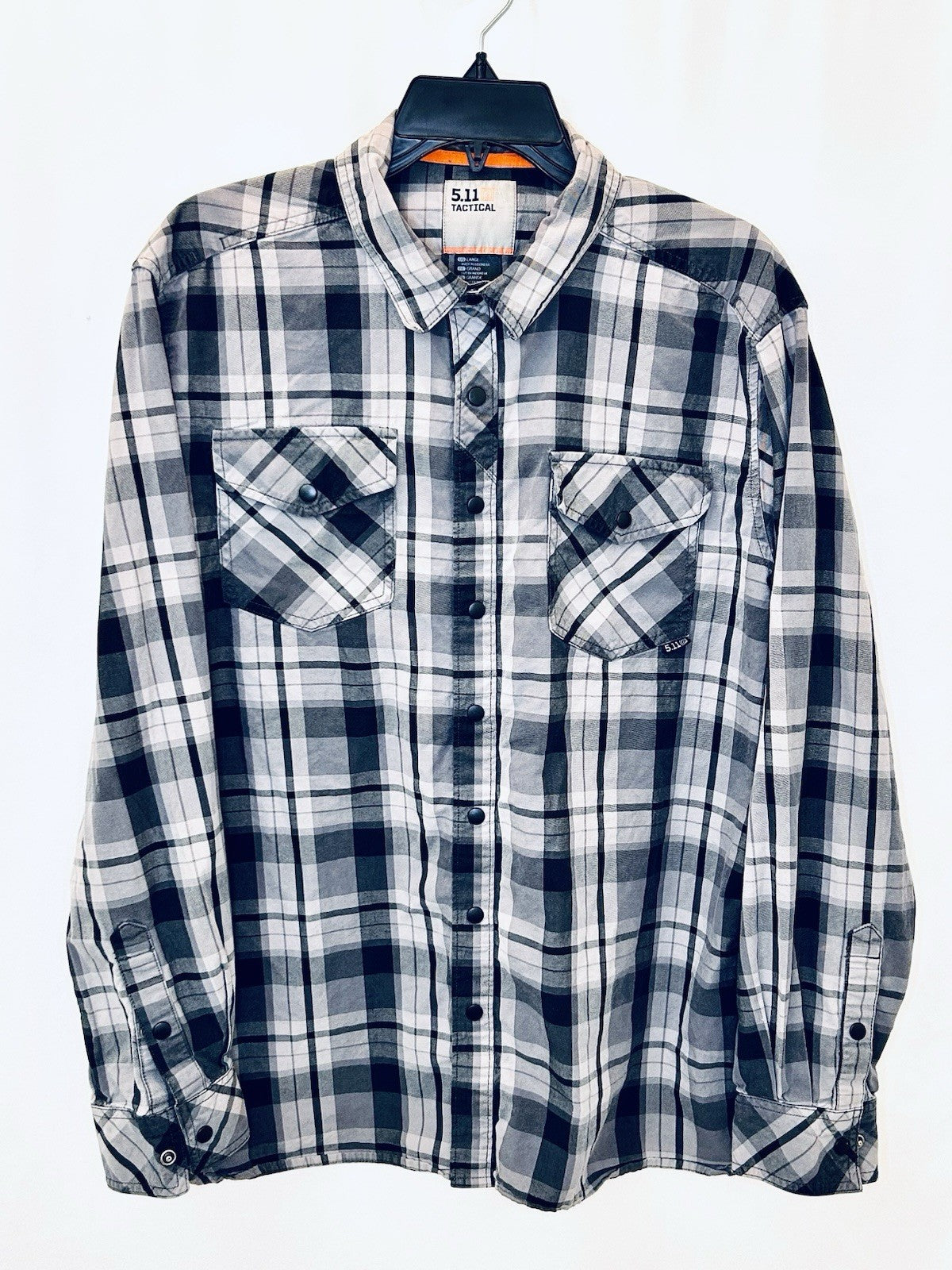 5.11 Tactical Mens Gunner Plaid Shirt Large Blue/White Long Sleeve Cotton Snap