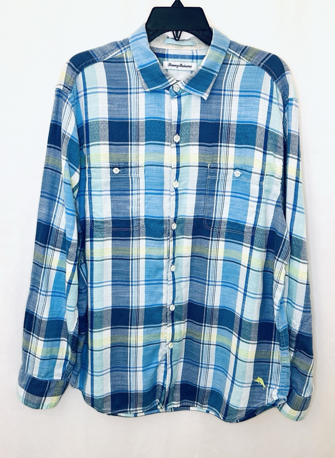 Tommy Bahama Long Sleeve Shirt Plaid Rahi Blue Ocean Deep Men’s Large | New $135