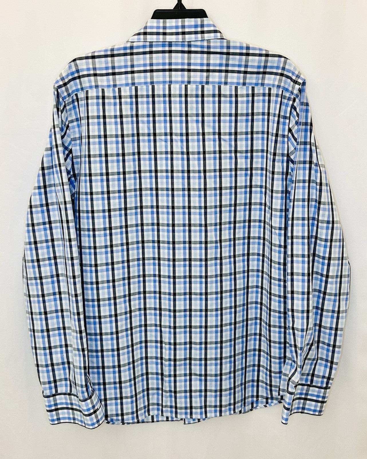 BANANA REPUBLIC Mens Blue Plaid Untucked Fit Shirt Stretch Size L Large