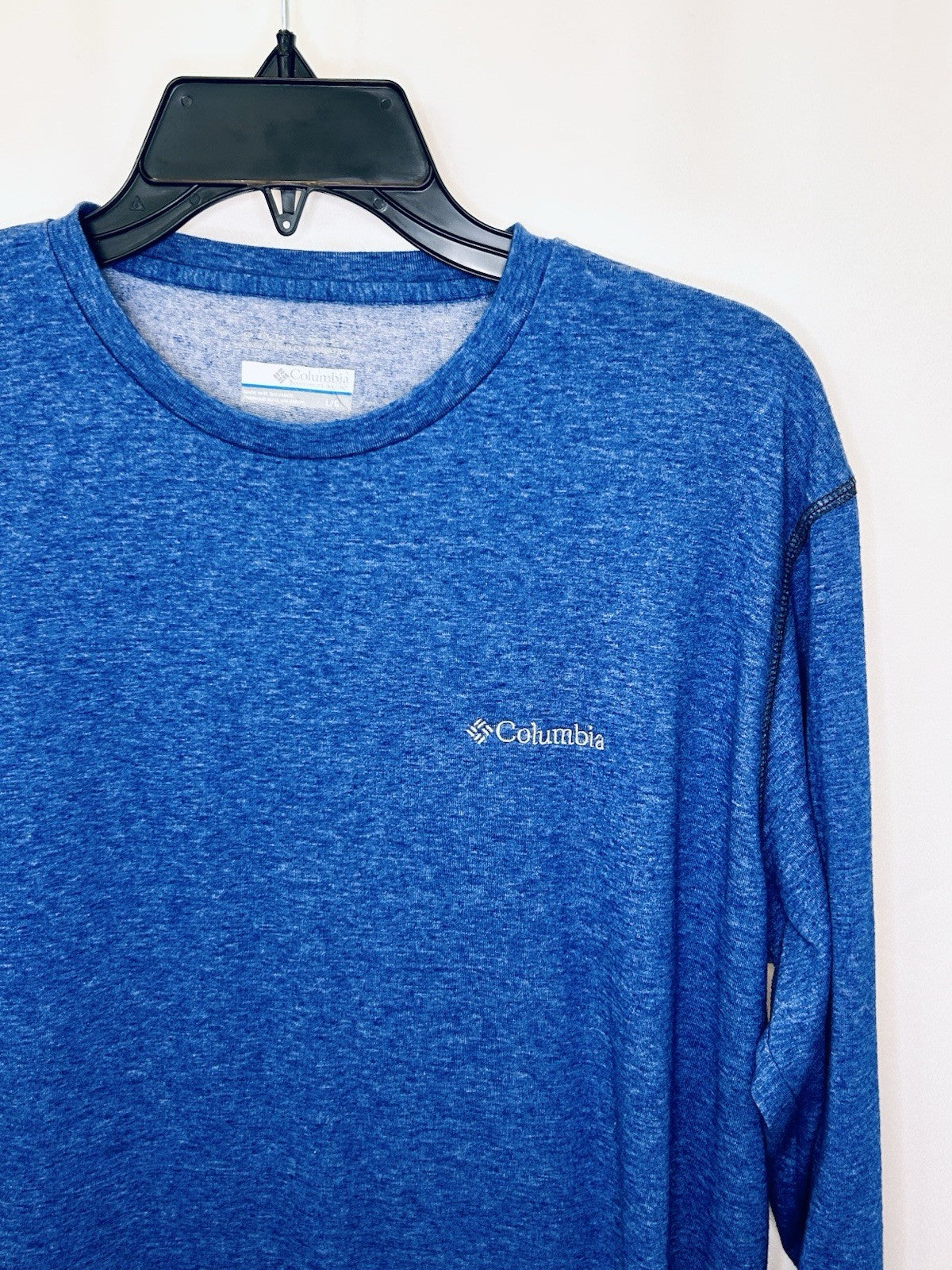 Columbia Men's Large Shirt Omni Wick Blue Long Sleeve Heat Stretch