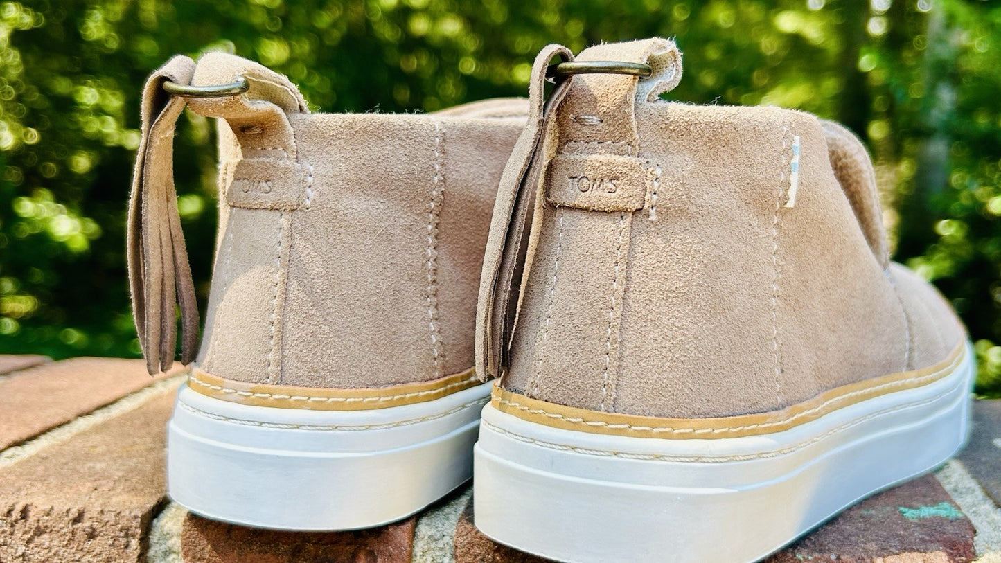 Toms Shoes Womens 7 Paxton Mid Cut Slip On Sneakers Brown Suede Back Zip Casual