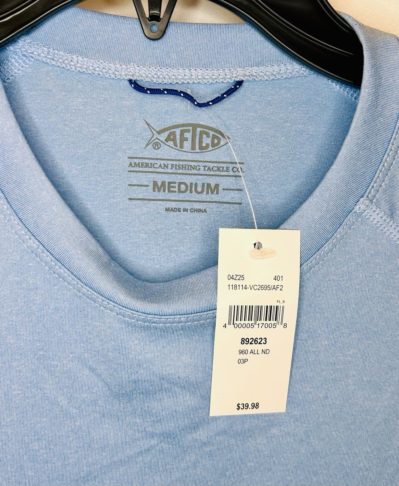 NWT AFTCO SAMURAI SUN SHIRT - MEN’S SIZE Medium - Light Blue With Navy Blue Logo