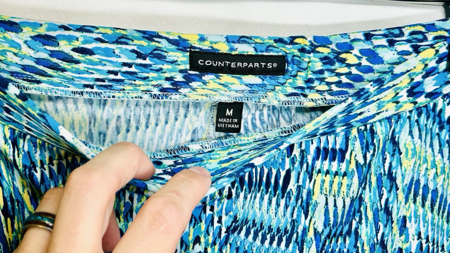 Counterparts Stretchy Pants Blue Size M Geo Design Pull On Casual Work Wide Leg