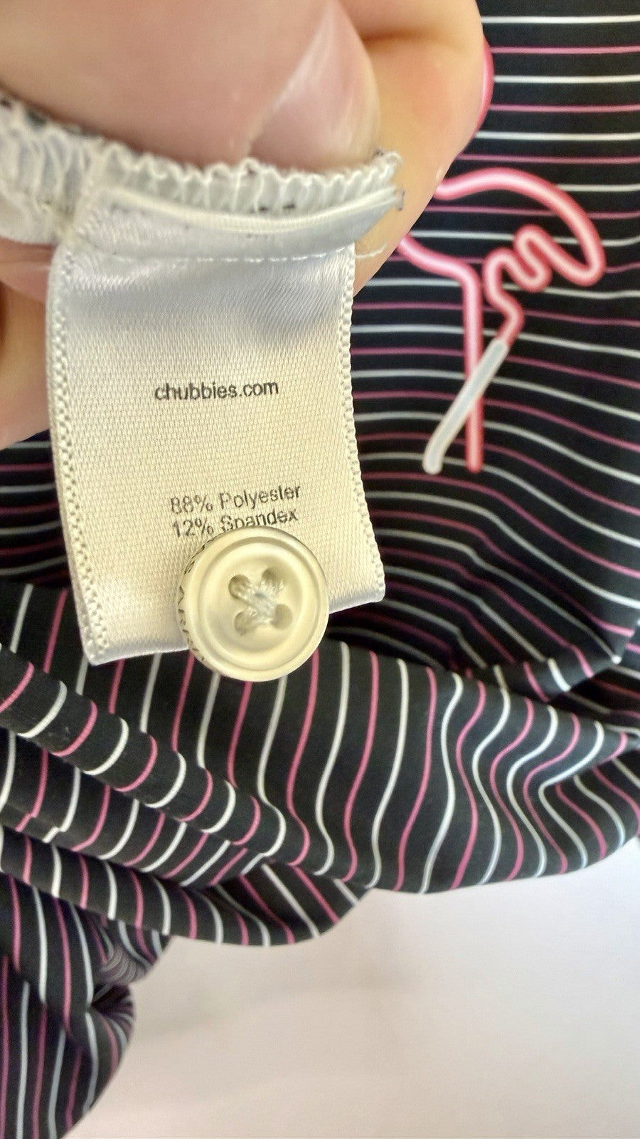 Chubbies Performance Golf Polo Shirt Navy Blue Striped Flamingo Mens M Medium