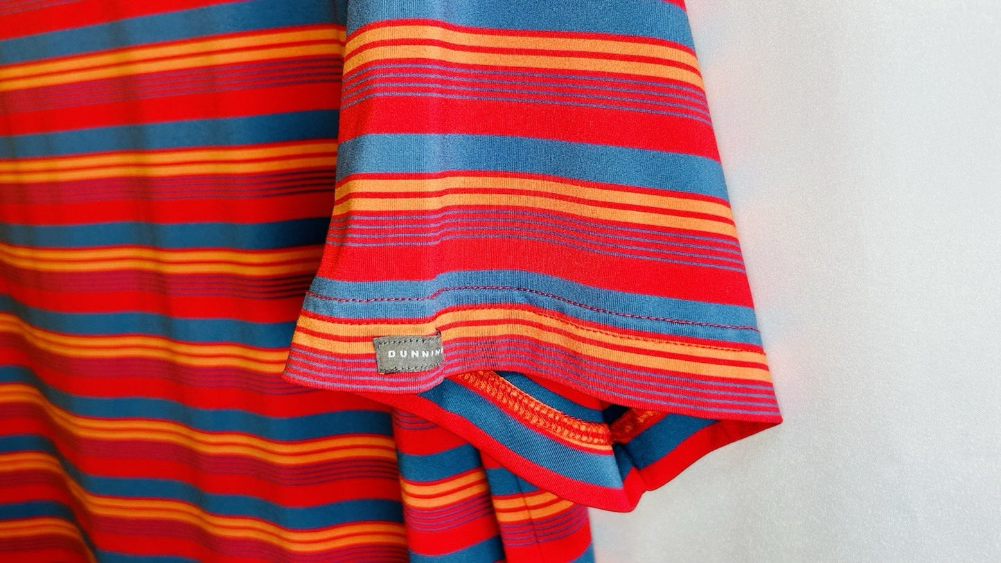 DUNNING Mens Short Sleeve Blue Red Orange Striped Polo Golf Shirt SZ Medium