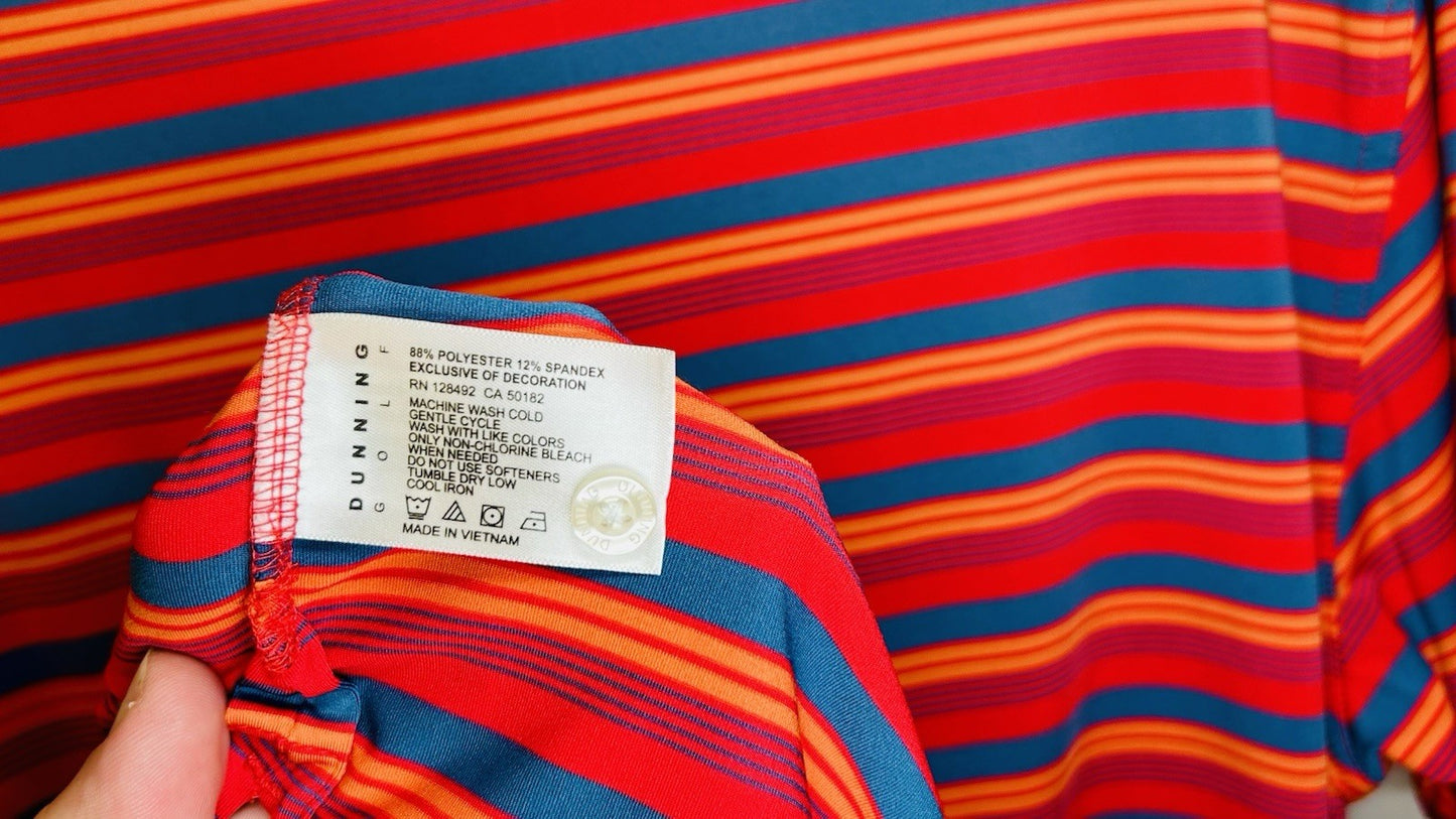 DUNNING Mens Short Sleeve Blue Red Orange Striped Polo Golf Shirt SZ Medium