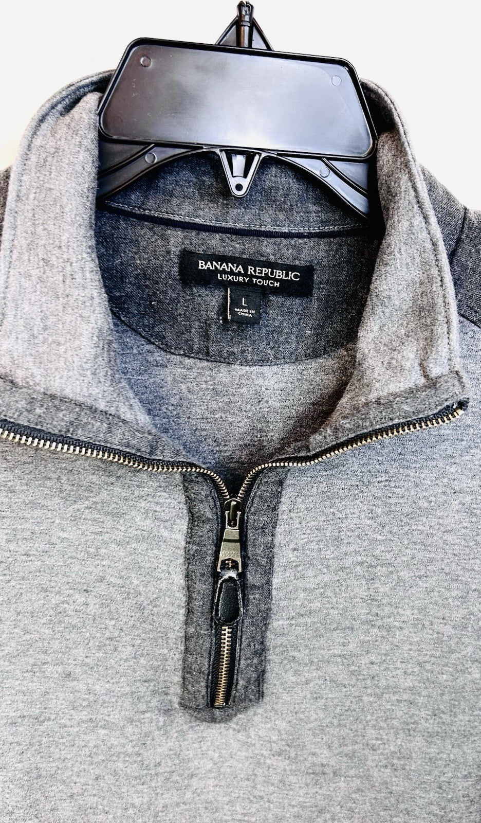 Banana Republic Luxury Touch Cotton Men's Large Gray 1/4 Zip Pullover
