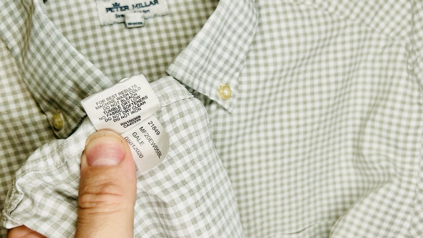 Peter Millar Summer Comfort Shirt Nylon Stretch Medium Blue Plaid