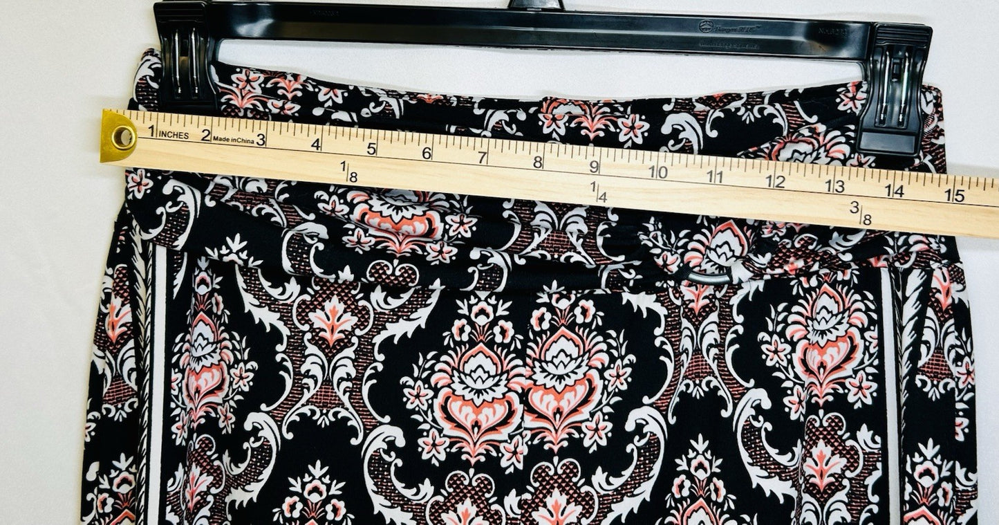 Robert Louis Stretchy Pants Black/Red Geometric Size M Pull On Wide Leg