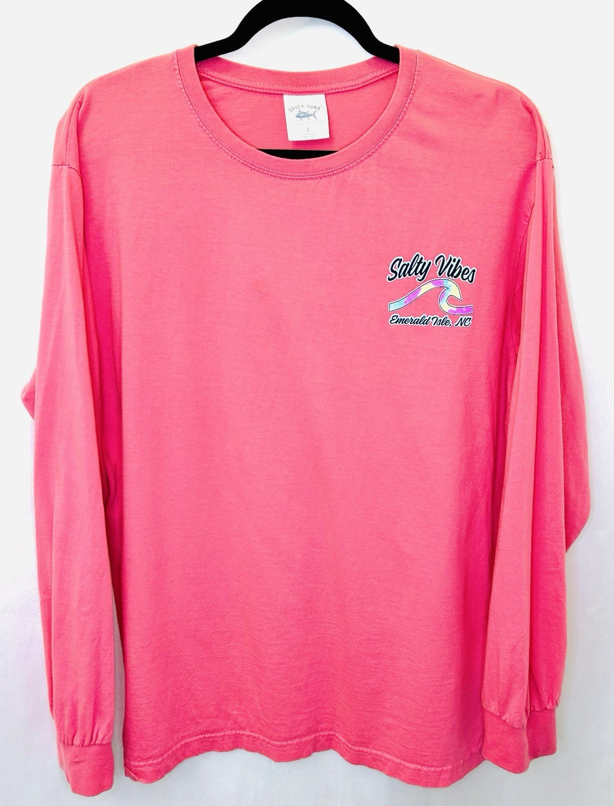 Spicy Tuna Pink Women’s Large Long Sleeve “Salty Vibes” Graphic Tee