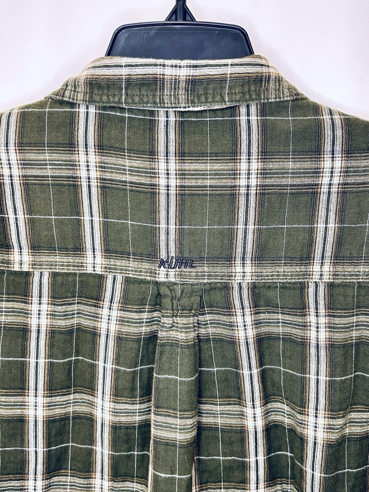 Kuhl Flannel Mens Large Beige Dillingr Plaid Hiking Outdoor Soft Long Sleeve