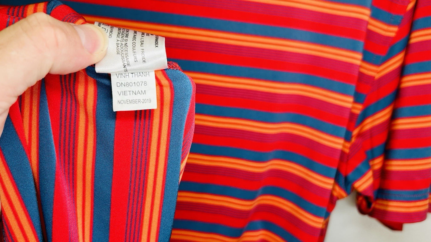 DUNNING Mens Short Sleeve Blue Red Orange Striped Polo Golf Shirt SZ Medium