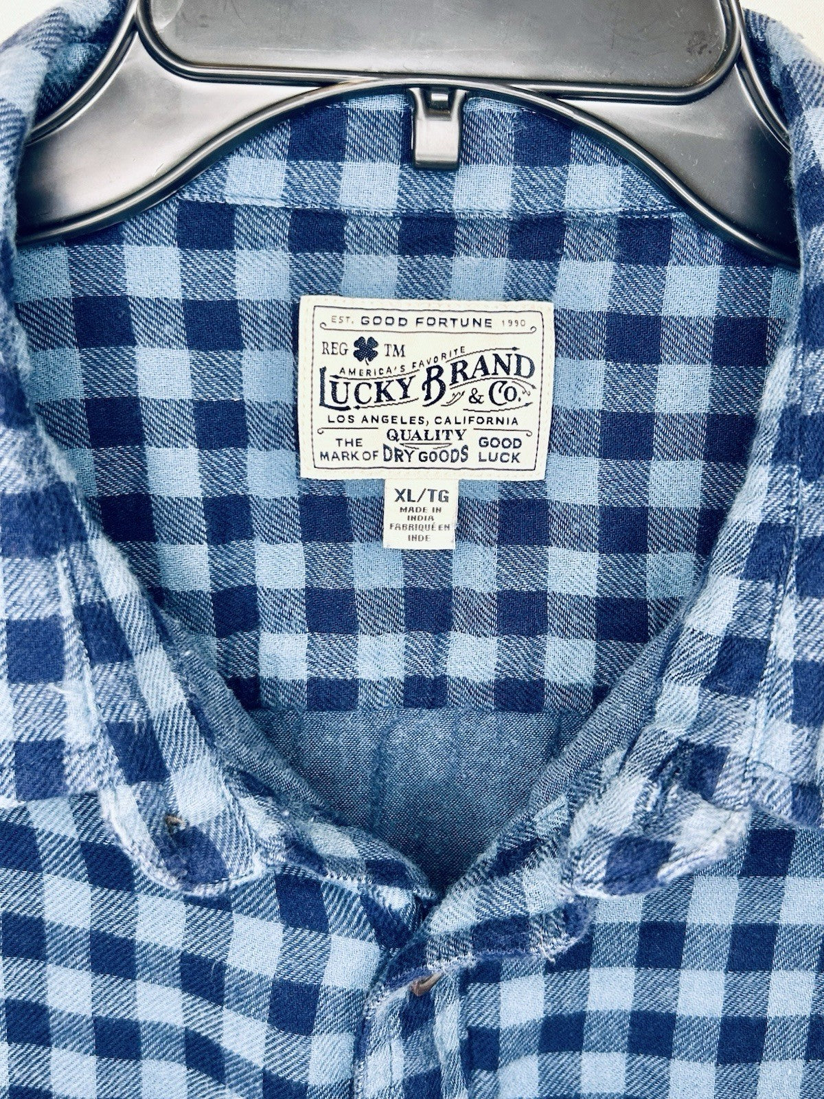 Lucky Brand Shirt Mens XL Blue Saturday Stretch Flannel Casual Lightweight