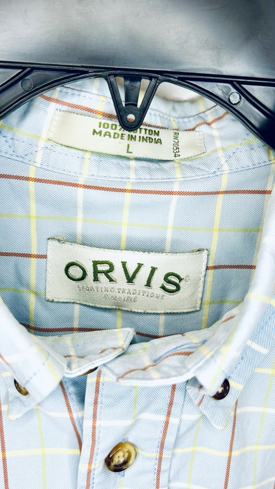 Orvis 100% Cotton Plaid Long Sleeve Button Down Shirt /Men's XL / Blue