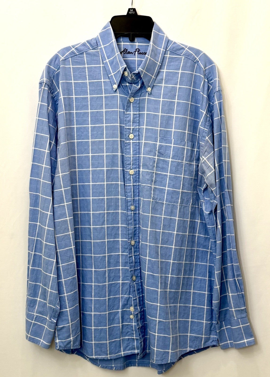Alan Flusser Men’s Medium Blue Checkered Button Up Mens Shirt Plaid L/S Cotton