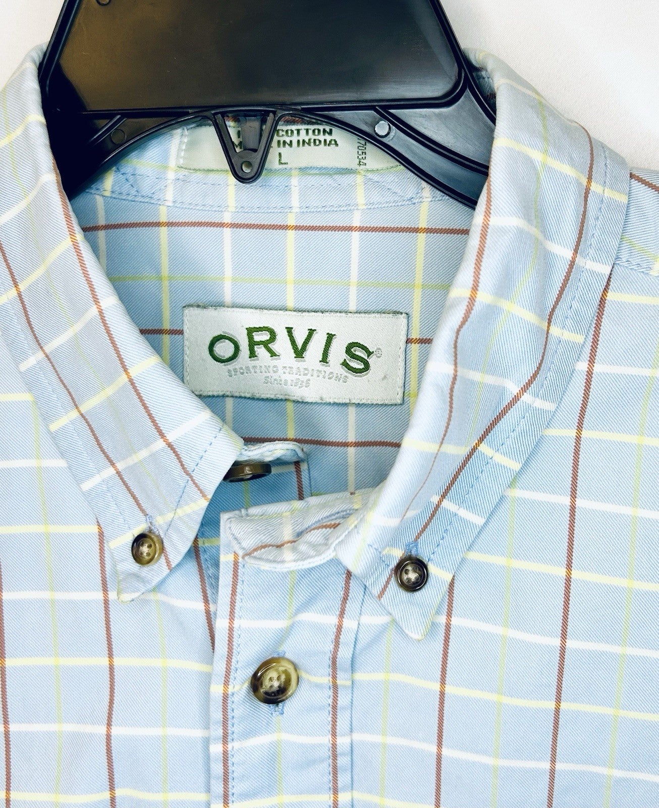 Orvis 100% Cotton Plaid Long Sleeve Button Down Shirt /Men's XL / Blue