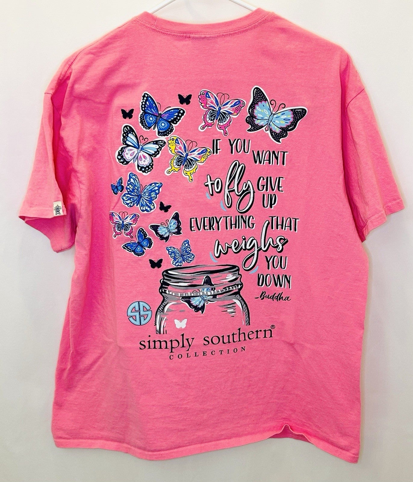 Simply Southern - If You Want To Fly Butterfly Shirt - Women’s Large / Pink