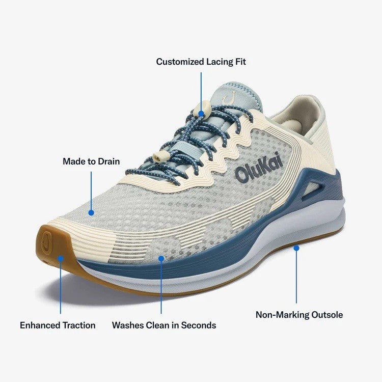 NWOT OLUKAI Men's Ahi Marine Shoe | Blue Pearl/White Sand | Size 14 | $150 New
