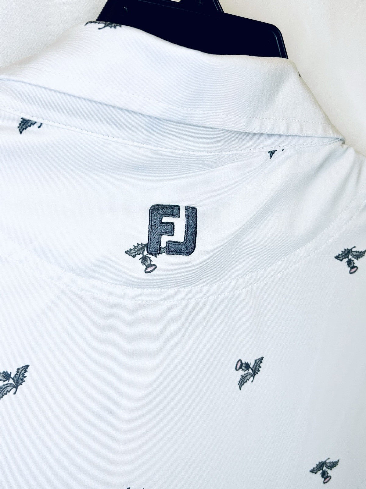 FOOTJOY EU THISTLE PRINT LISLE MENS GOLF POLO SHIRT WHITE MEN’S LARGE | $96 New
