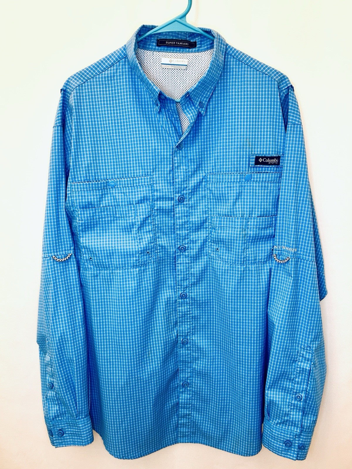 Columbia Super Tamiami Shirt Men's Large Blue PFG Vented Button Down Omni Shade