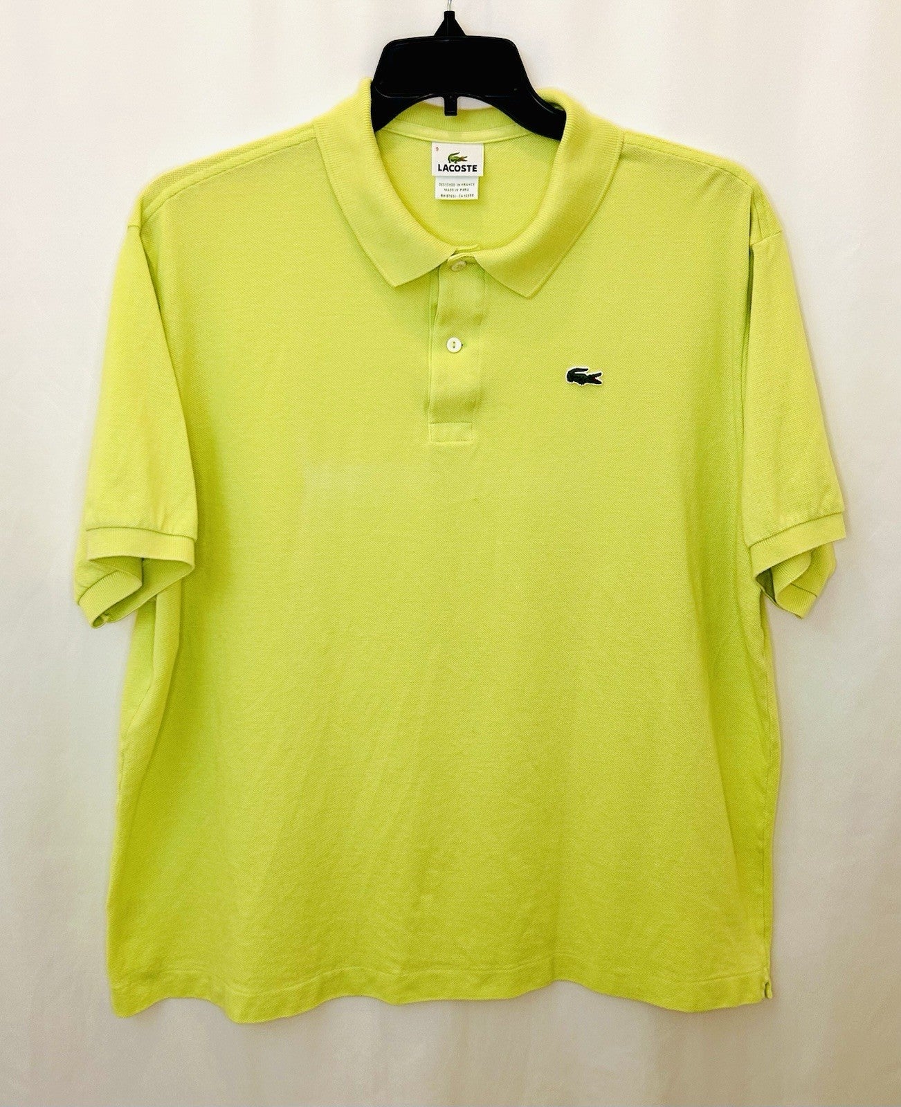 Lacoste Lime Green Devanlay Pique Mesh Polo Shirt Men’s Size 9