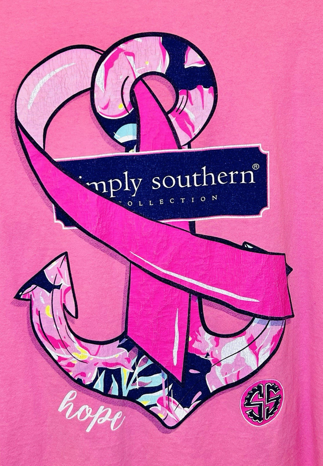 Simply Southern Womens L Large T-Shirt Long Sleeve Pink Ribbon Hope Logo
