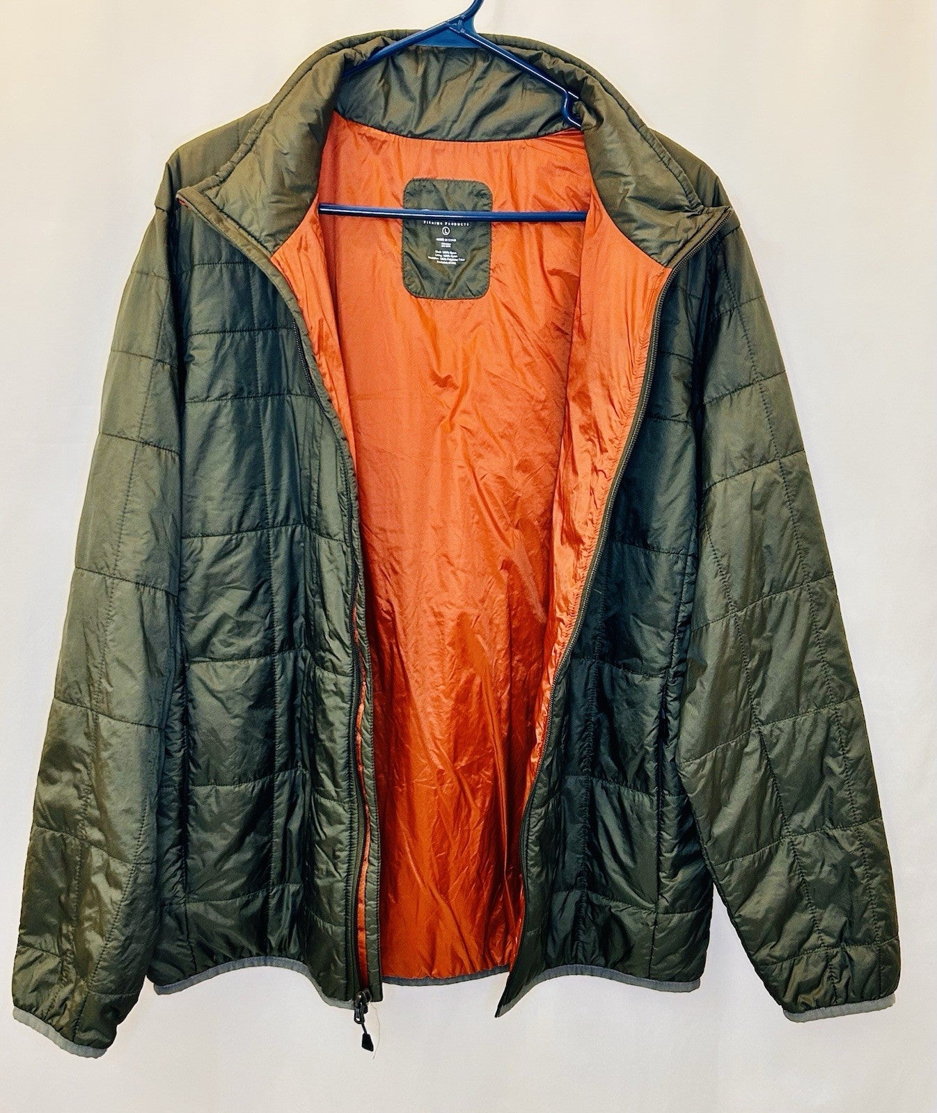 Simms Fishing Olive Green/Orange Thin Puffer Jacket - Men’s L Large - Portland