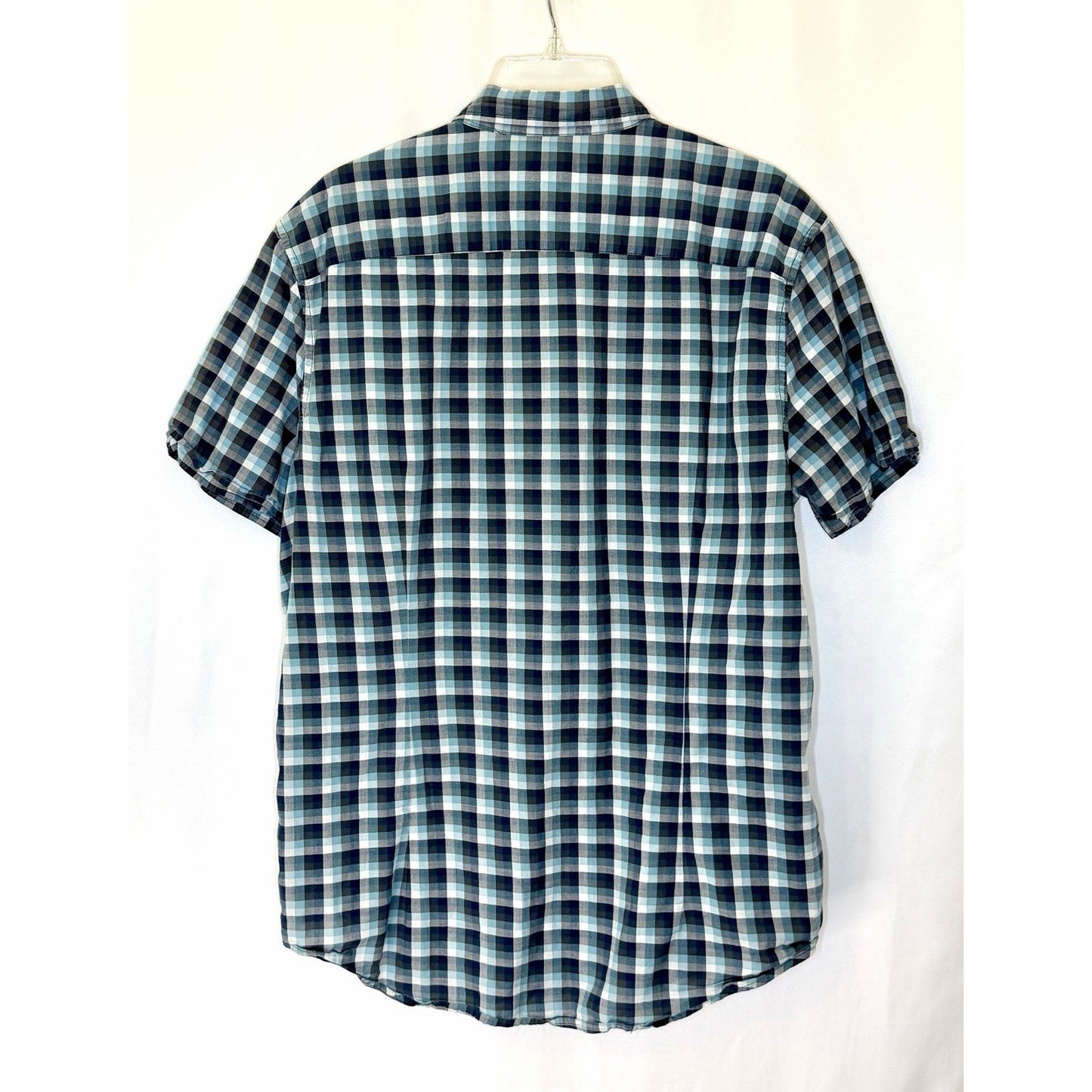 John Varvatos USA Mens Size Large Blue Check Short Sleeve Button Up Shirt