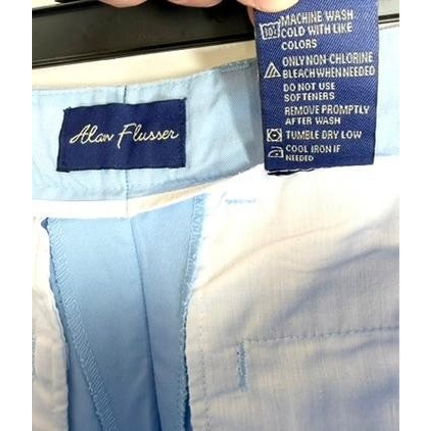 Alan Flusser Mens Chino Shorts Size 34 Light Blue Cotton Blend Flat Front