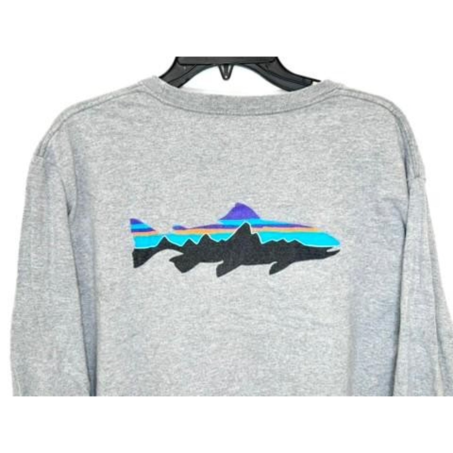 Patagonia Fitz Roy Trout Long Sleeve Shirt Mens XL Gray Organic Cotton Graphic