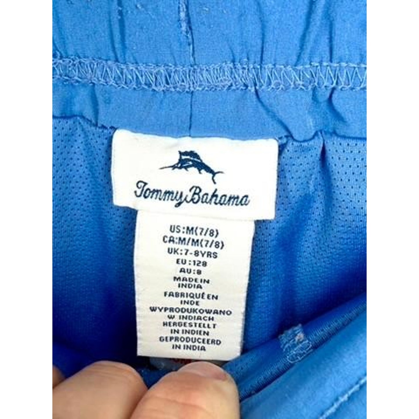 Tommy Bahama Boys Swim Trunk Shorts Size M 7-8 Blue Elastic Waist Board Shorts