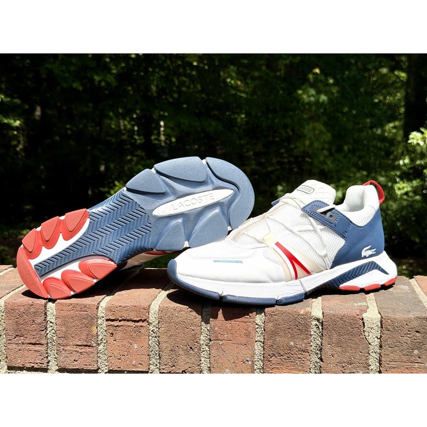Lacoste L003 Men's Sneakers White Navy Red Size 12 Excellent Condition Worn 2x
