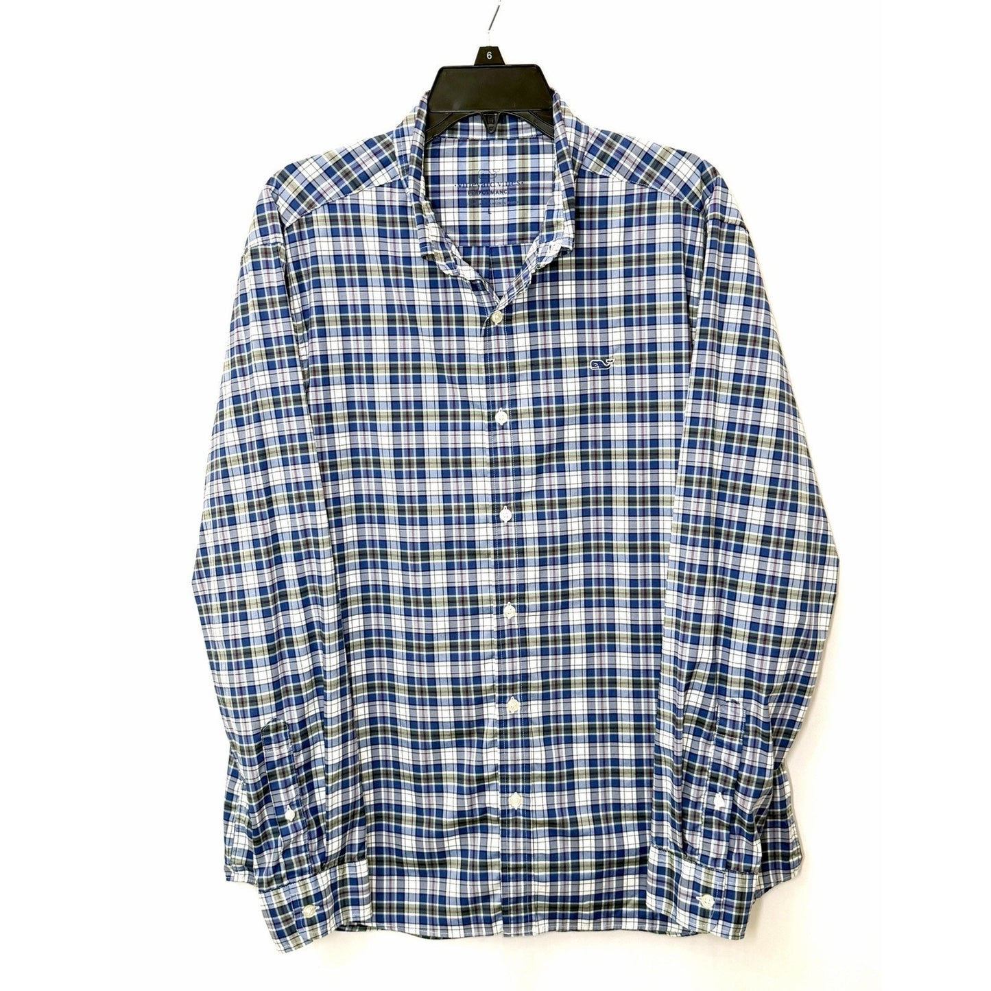 Vineyard Vines Whale Shirt Men Large L Classic Fit Performance Plaid Long Sleeve