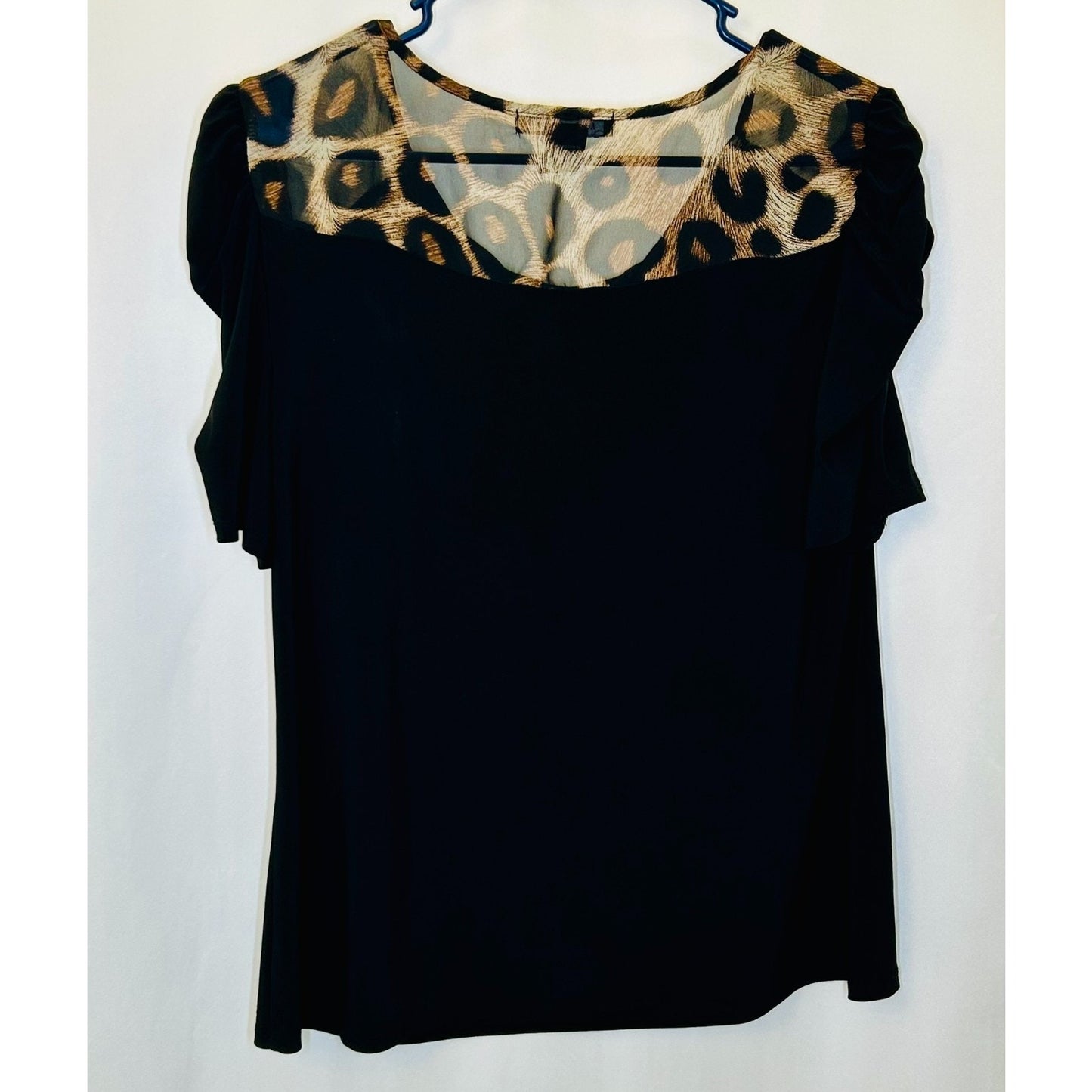 Adele & May Black Leopard Bow Tie Jersey Knit Blouse Top Large