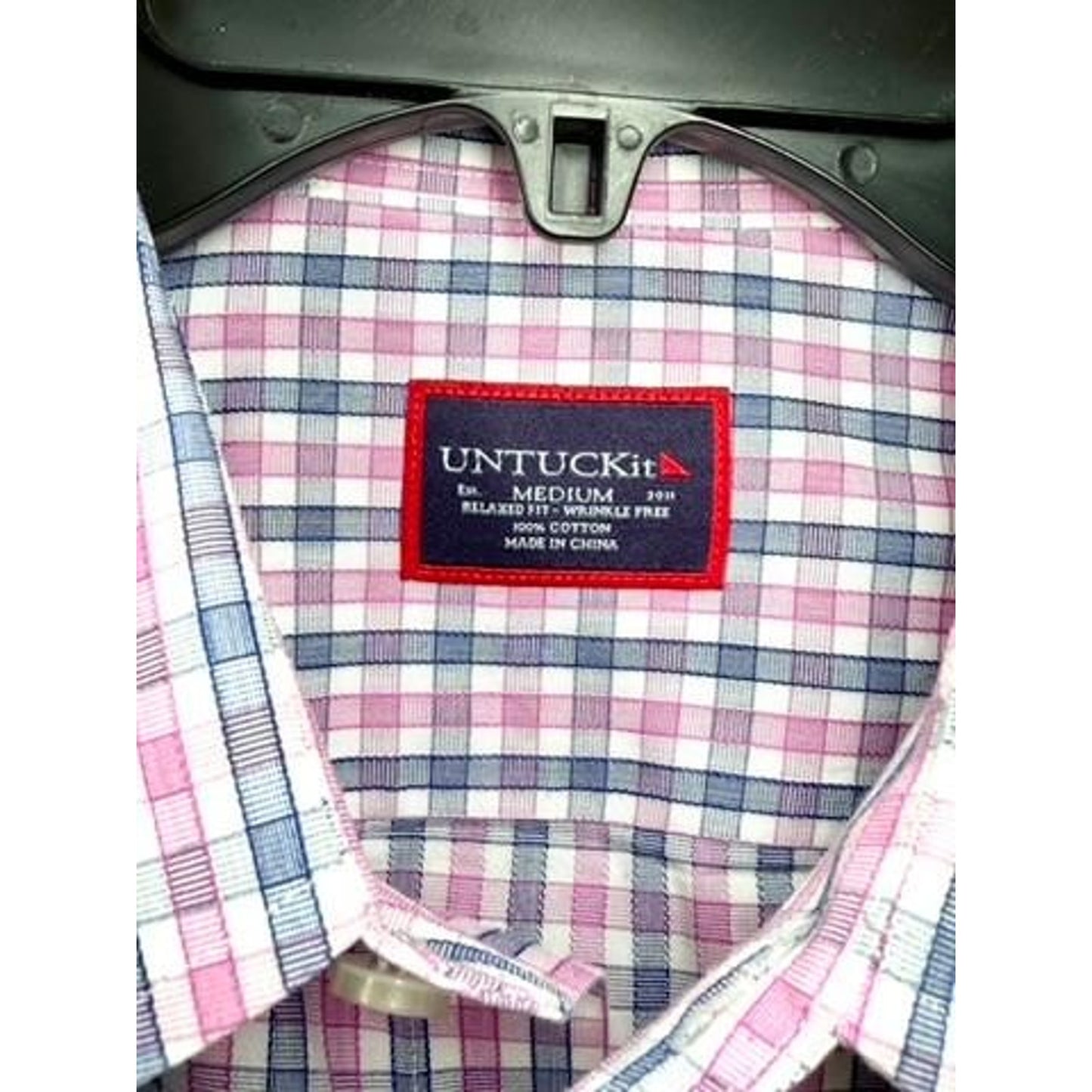 UNTUCKit Dolcetto WF Shirt Mens Medium Pink Blue Plaid Wrinkle Free Cotton L/S