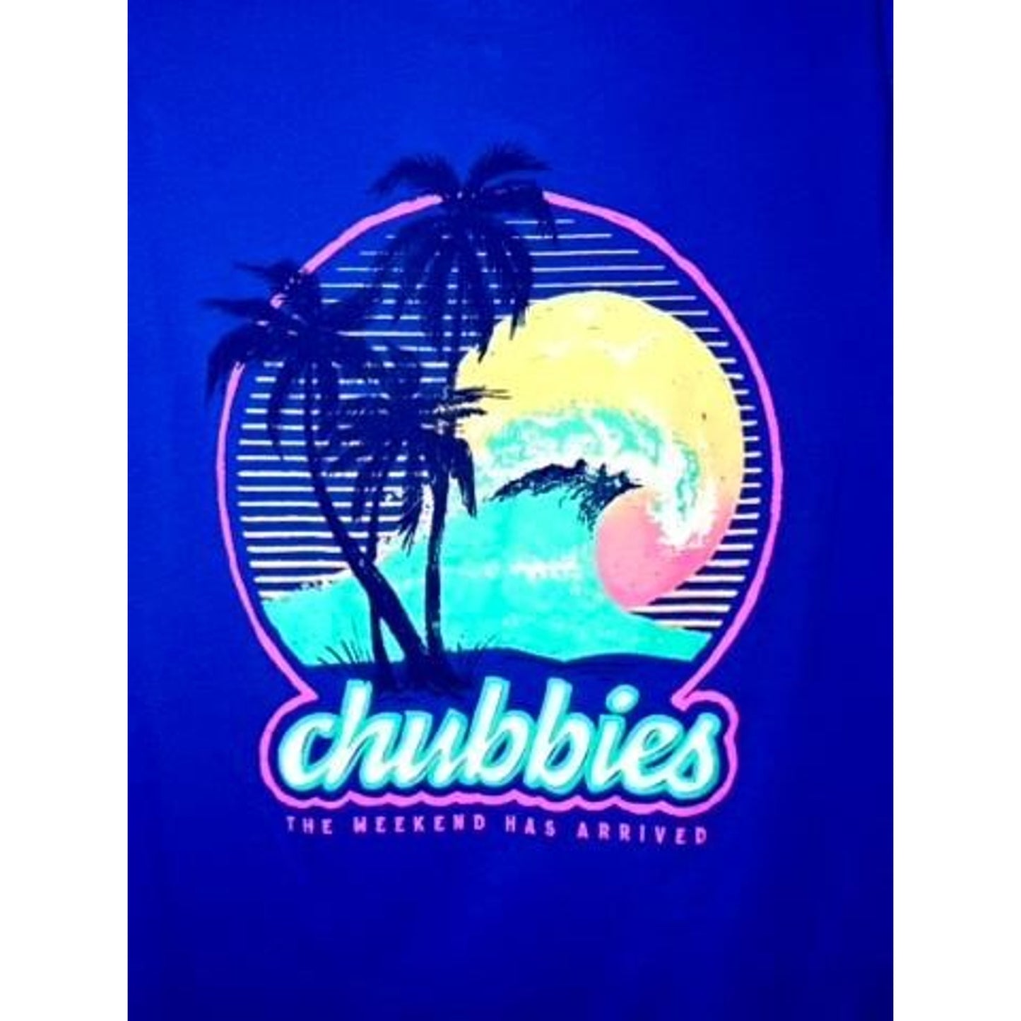 Chubbies The Weekend Has Arrived Pocket T-Shirt Mens Medium Blue Palm Tree Wave