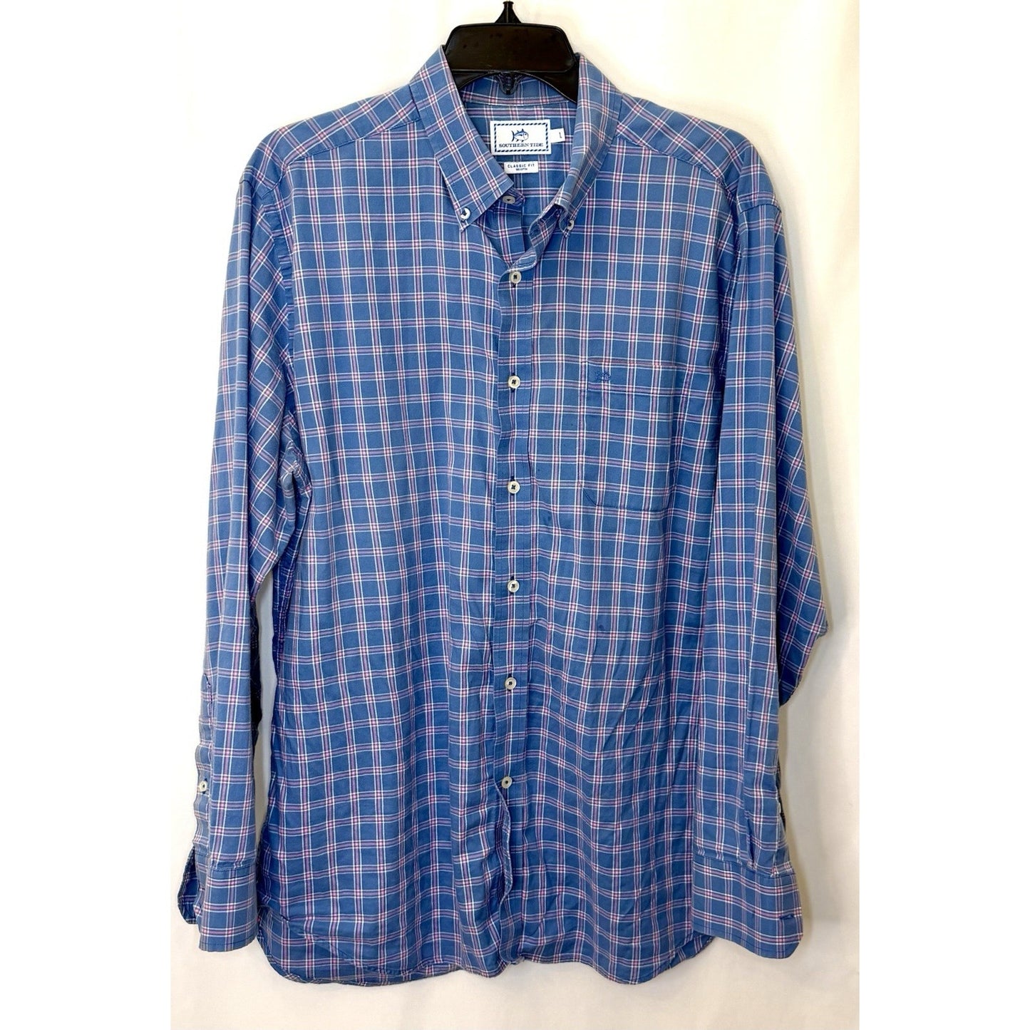 Southern Tide Shirt Mens Large Skipjack Heather Blue Plaid Sport Button Down