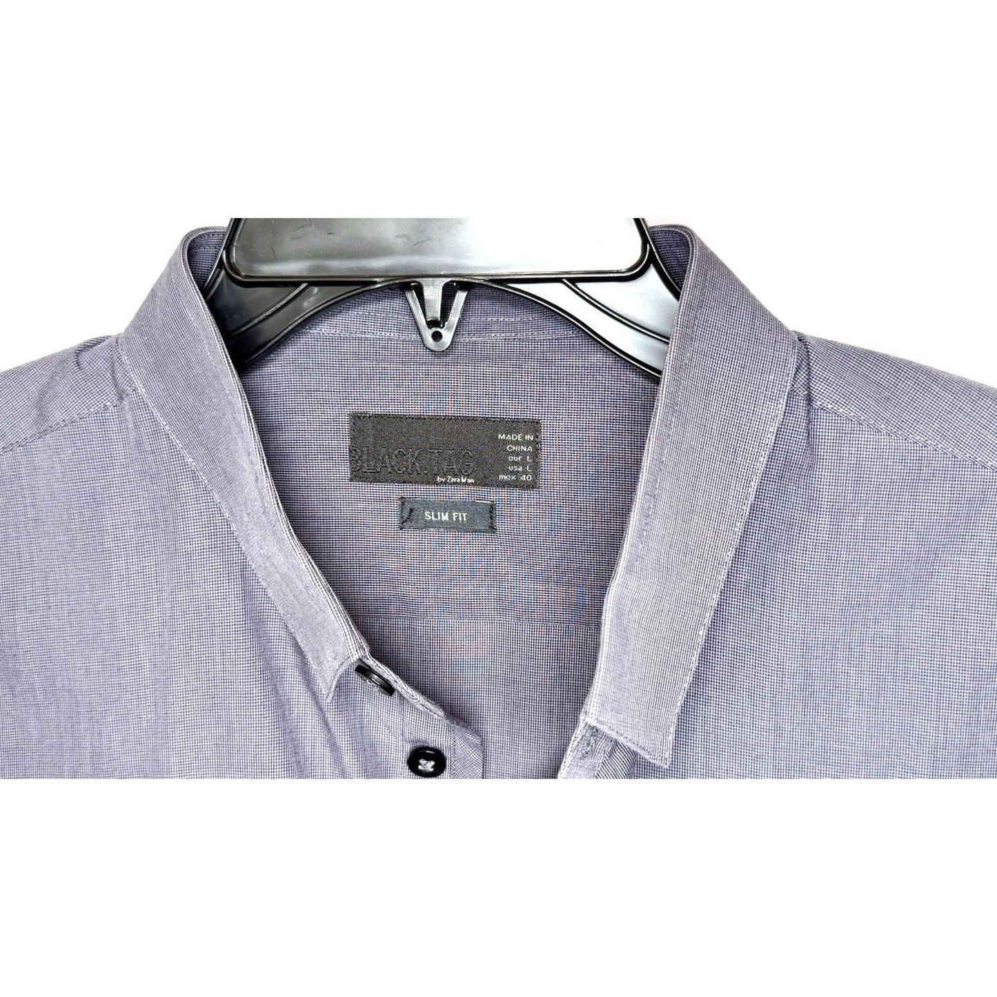 Black Tag By Zara Slim Fit Dress Shirt Men’s L Grey Micro Pindot Gingham