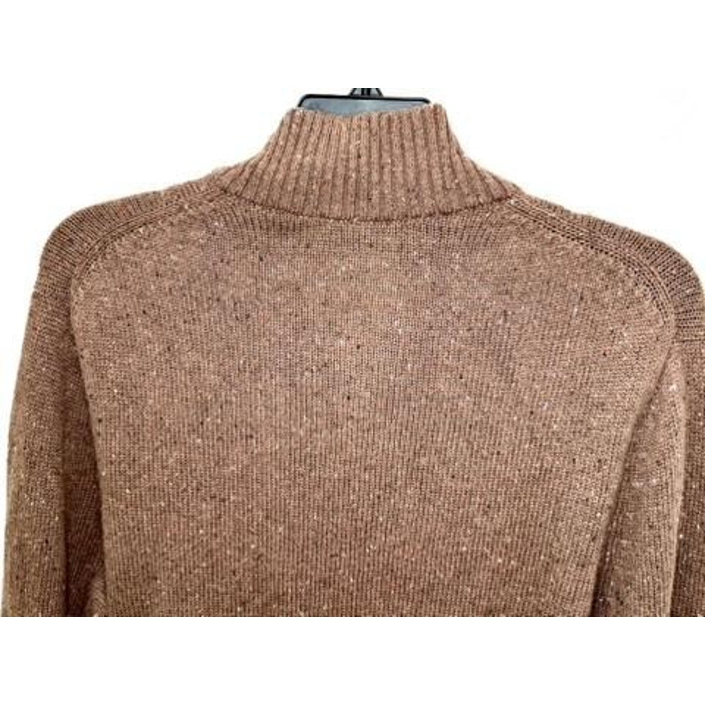Crown & Ivy Mens Large Brown Tweed Knit 1/4 Zip Pullover Sweater Cotton Blend