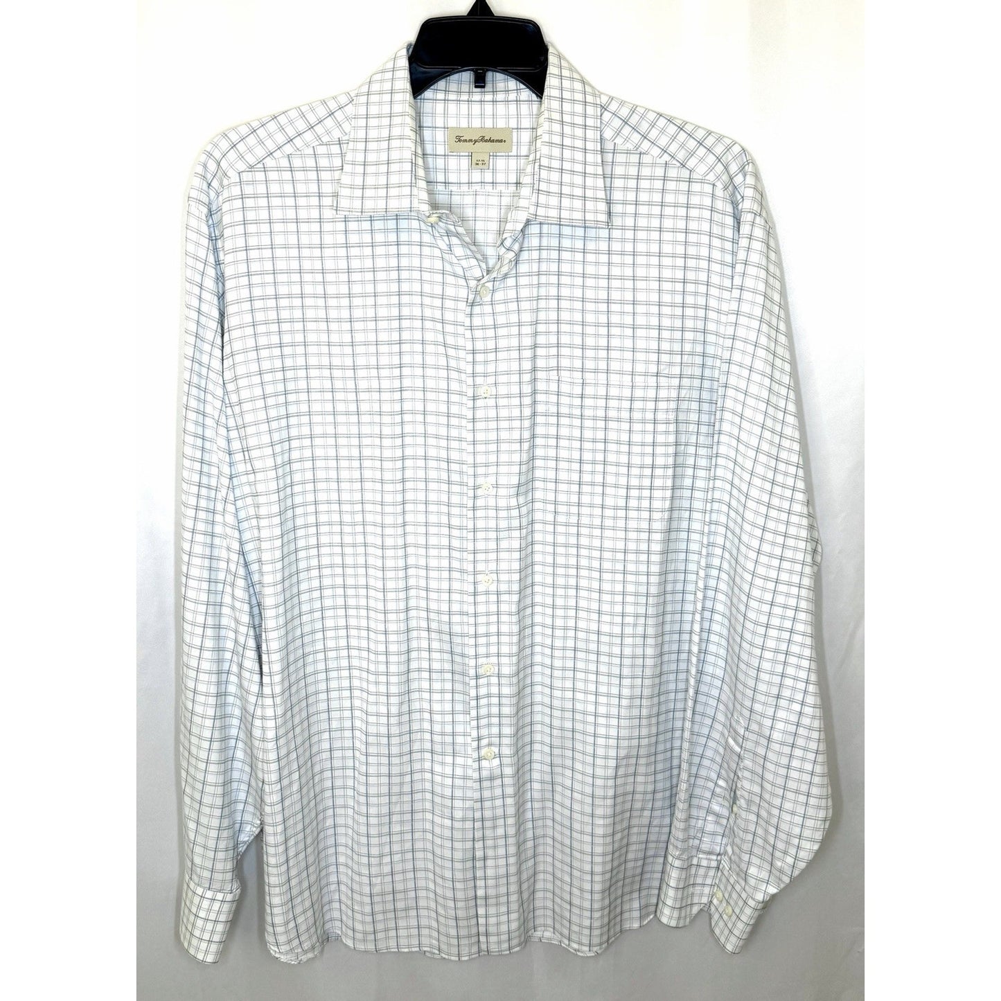 Tommy Bahama Button Long Sleeve Shirt Blue Plaid Men's Size 17.5/ 34-35