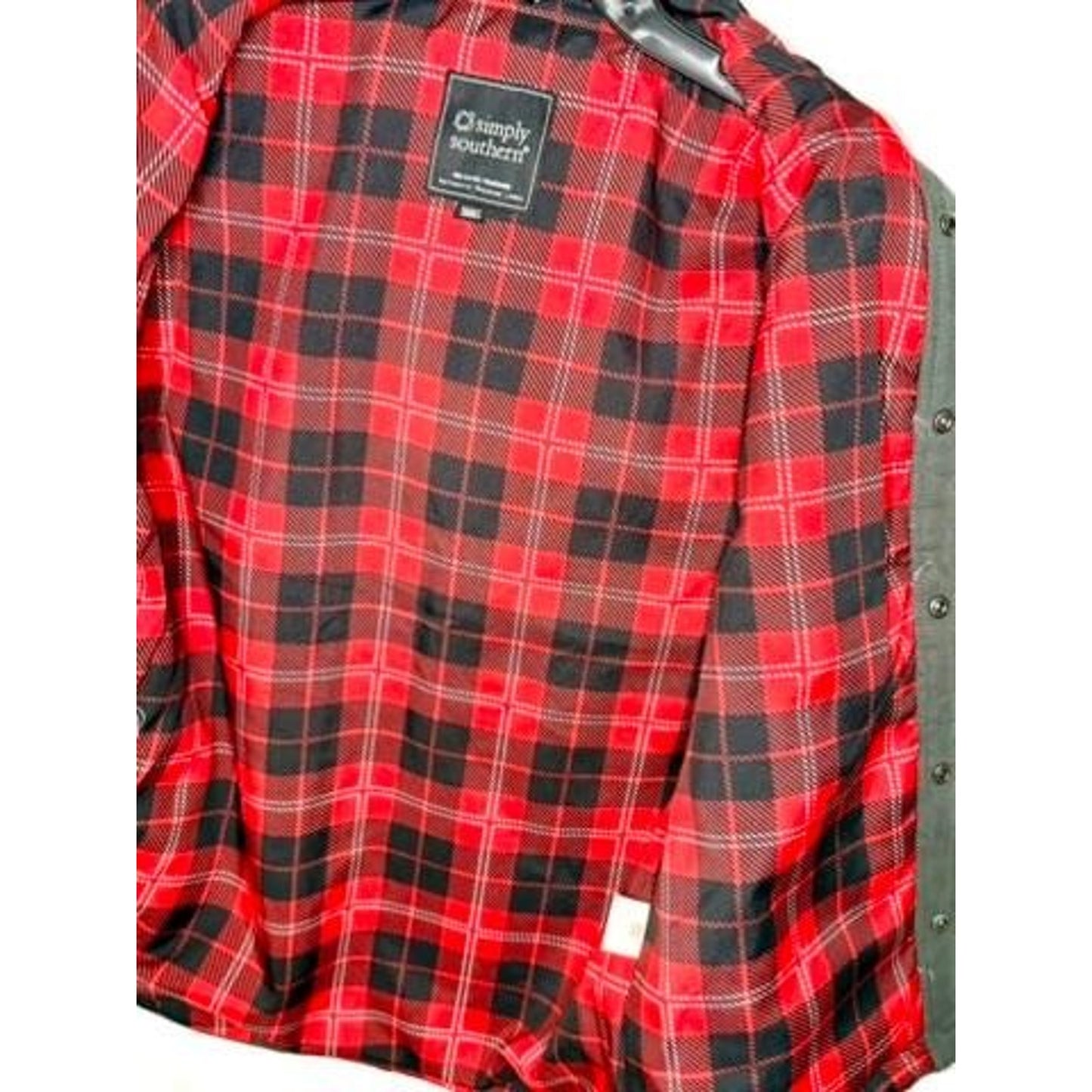 Simply Southern Puffer Vest Womens Small Gray Quilted Plaid Lined Snap Front