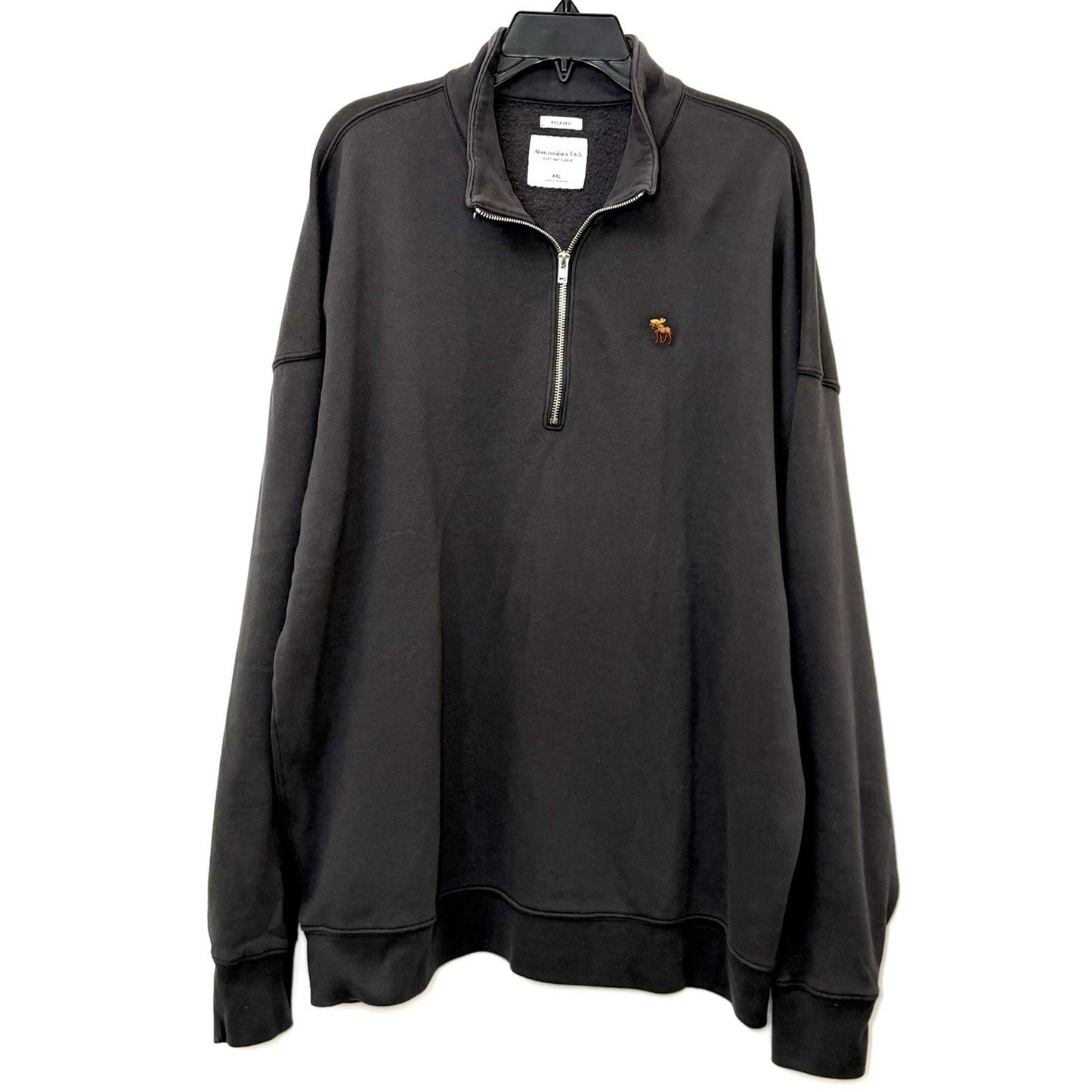 Abercrombie & Fitch Men's XXL Black Essential Half Zip Sweatshirt Moose Logo XL