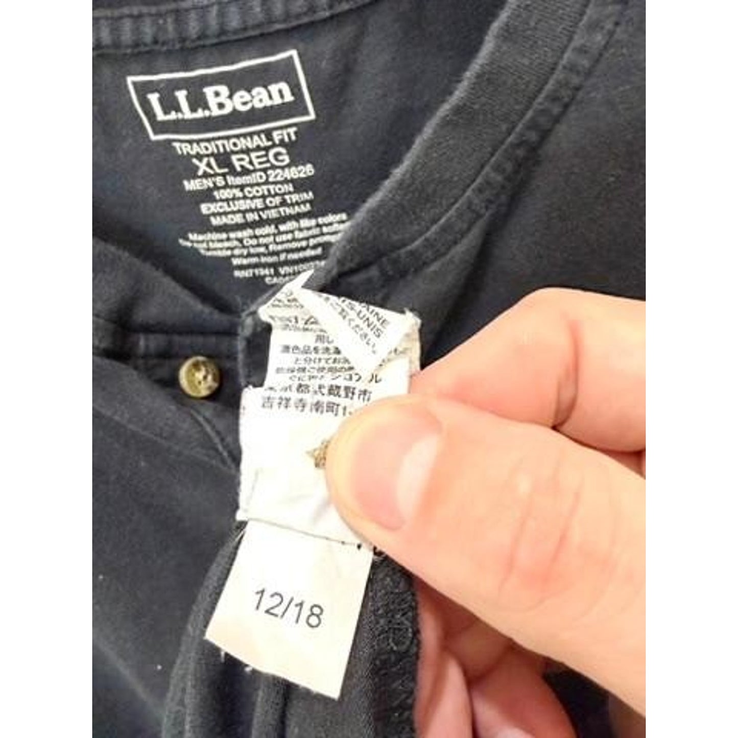 LL Bean Henley Shirt Mens XL Black Short Sleeve Traditional Fit Cotton Tee