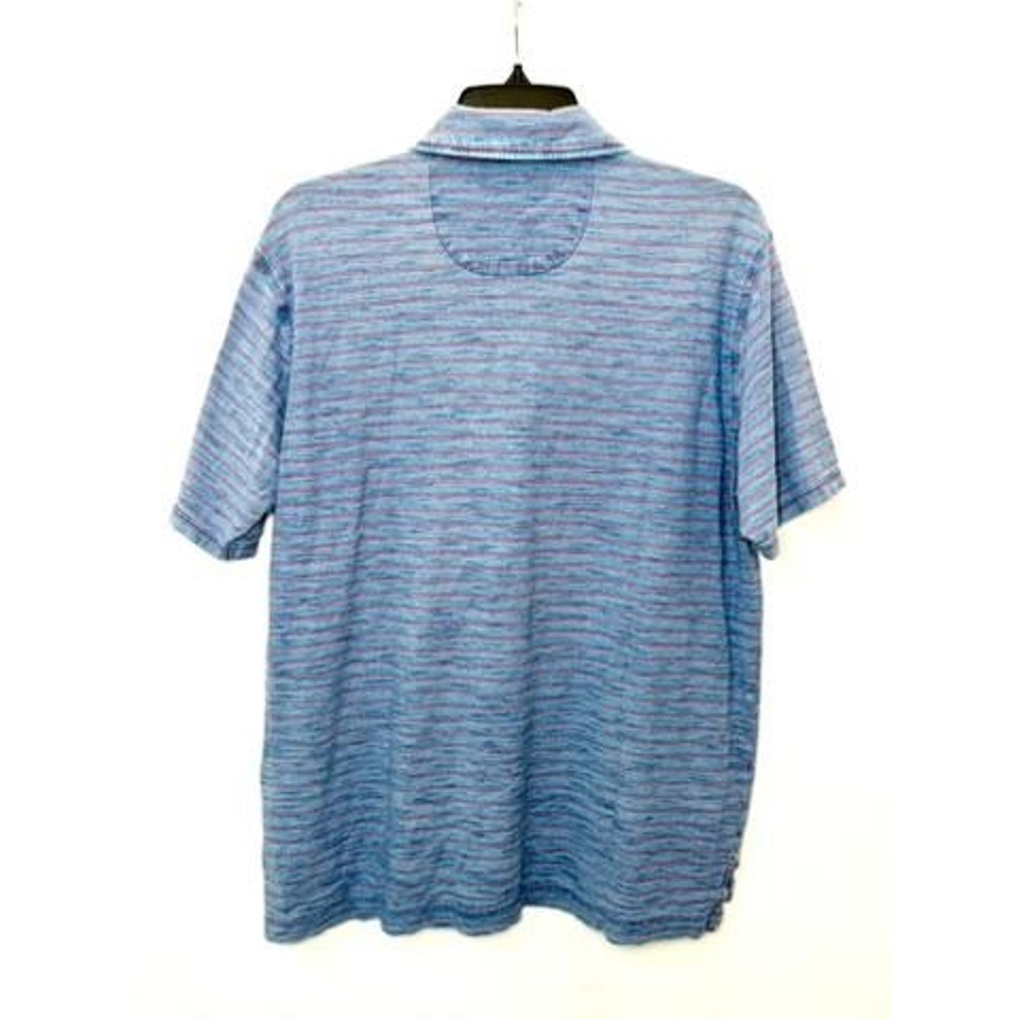 Orvis Shirt Mens Large Blue Red Striped Short Sleeve Cotton Polo Henley Pocket