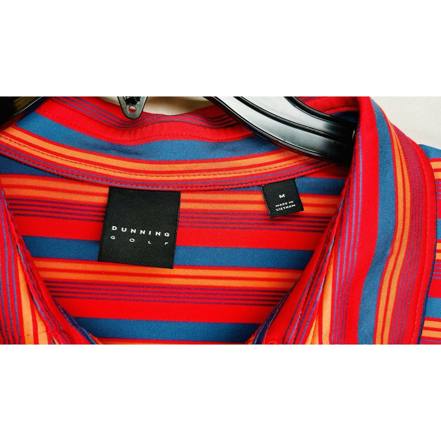 DUNNING Mens Short Sleeve Blue Red Orange Striped Polo Golf Shirt SZ Medium