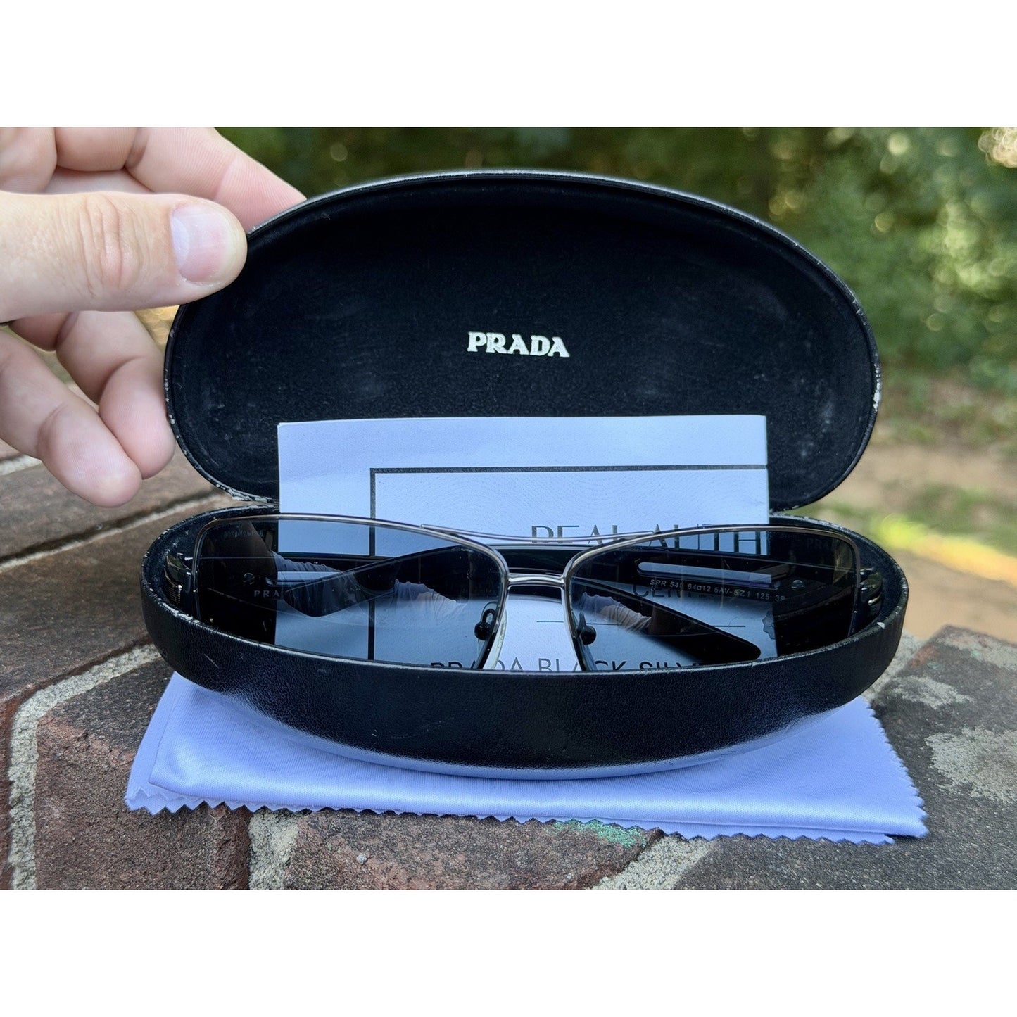 PRADA SPR 54I Sunglasses Polarized Silver Metal Blue Lens 64 12 125 With COA